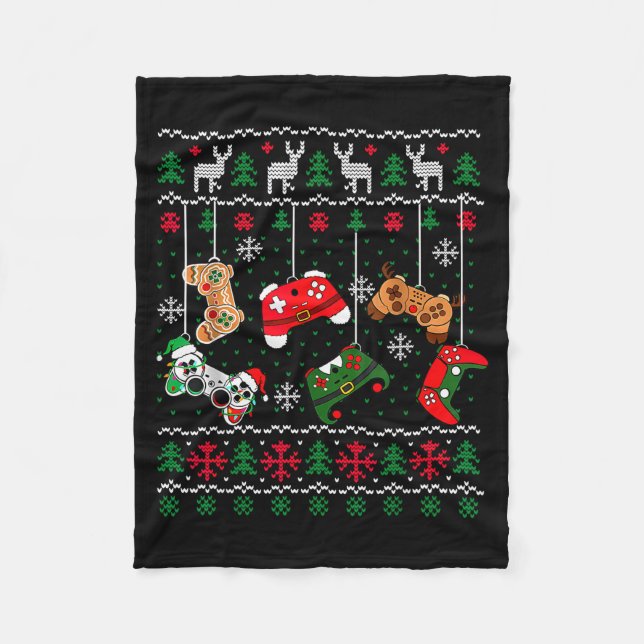 Christmas Game Controller Xmas Ugly Sweater Boys K Fleece Blanket (Front)