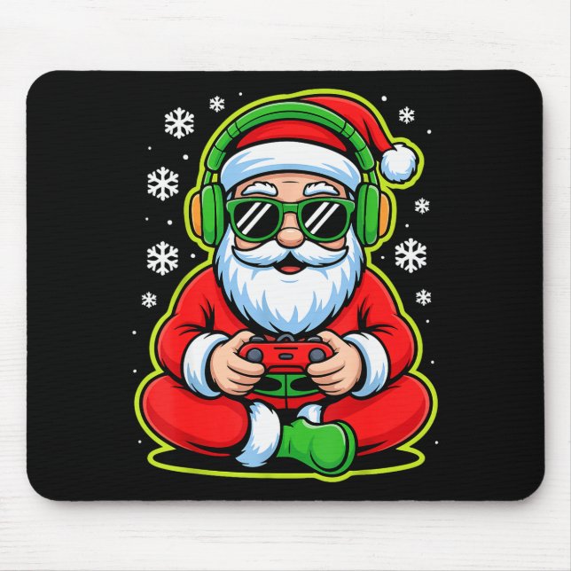 Christmas Gamer Boys Kids Santa Play Video Game  Mouse Pad (Front)