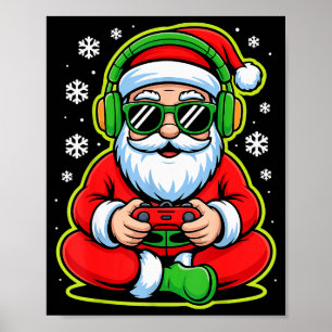Christmas Gamer Boys Kids Santa Play Video Game Poster