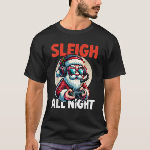 Christmas Gamer Boys Sleigh All Night Video Game S T-Shirt