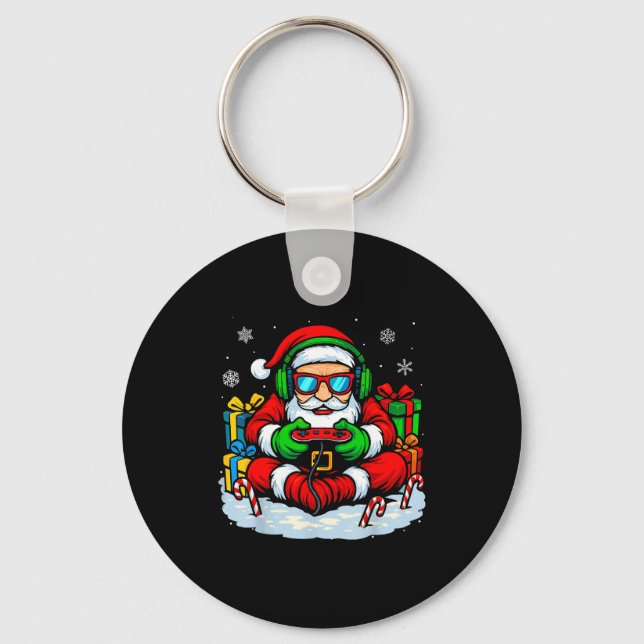 Christmas Gamer Boys Video Game Xmas Funny Santa G Keychain (Front)