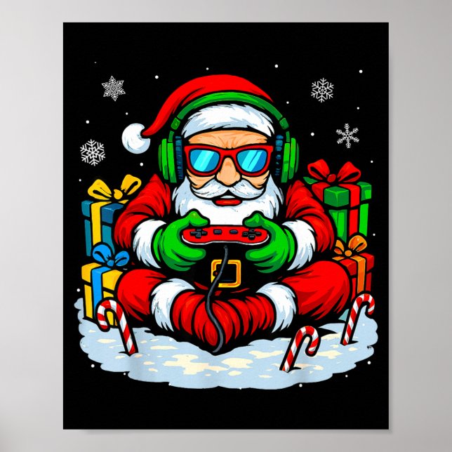 Christmas Gamer Boys Video Game Xmas Funny Santa G Poster (Front)