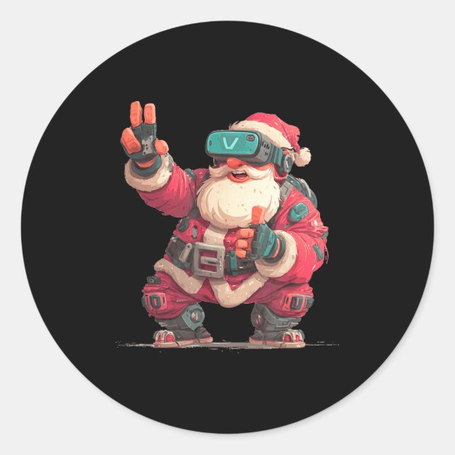 Christmas Gamer Look With This Cool Vr Santa Claus Classic Round Sticker (Front)