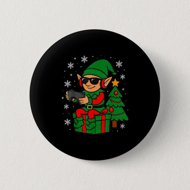 Christmas Gamer Retro Elf Funny Xmas Gaming Boys K 2 Inch Round Button (Front)