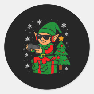 Christmas Gamer Retro Elf Funny Xmas Gaming Boys K Classic Round Sticker