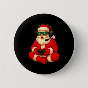 Christmas Gamer Santa Video Game Gaming Boys Men K 2 Inch Round Button