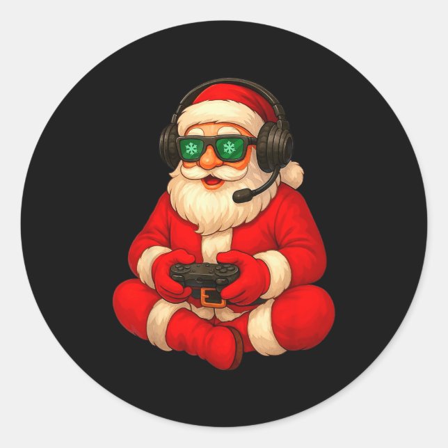 Christmas Gamer Santa Video Game Gaming Boys Men K Classic Round Sticker (Front)
