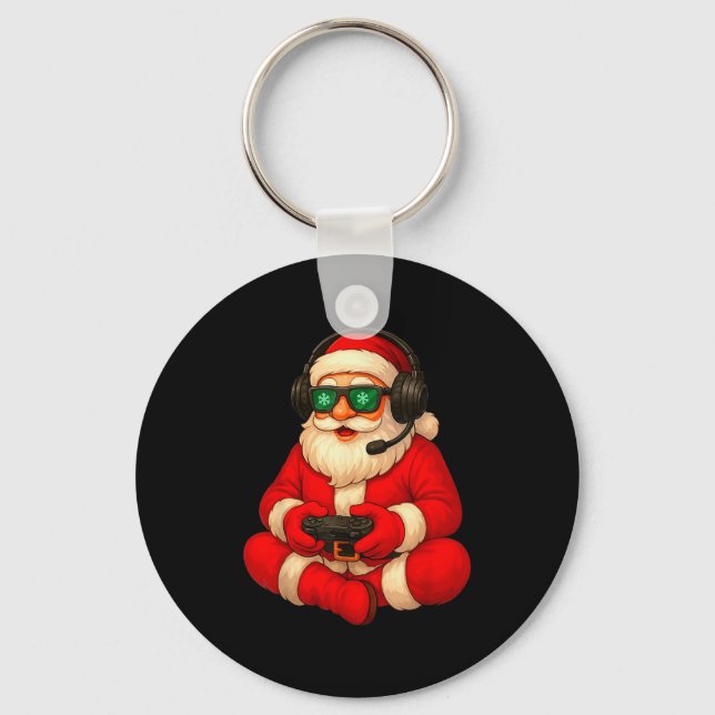 Christmas Gamer Santa Video Game Gaming Boys Men K Keychain (Front)