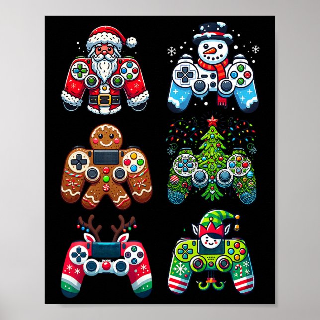 Christmas Gaming Controllers Santa Elf Xmas Christ Poster (Front)