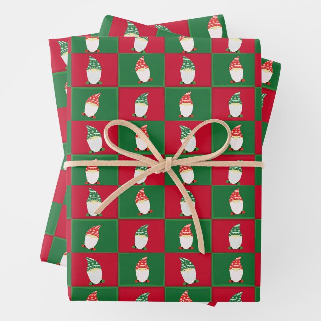 Christmas Garden Gnome Elf Wrapping Paper (In situ)