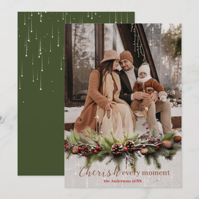 Christmas Garland and Shooting Stars Cherish the Holiday Card (Front/Back)