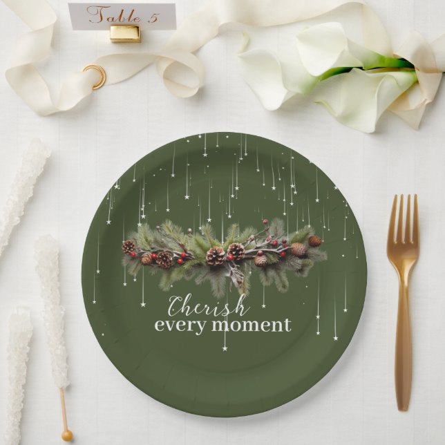 Christmas Garland and Shooting Stars Cherish the Paper Plate (Wedding)