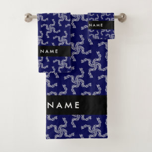 Christmas Garland, Blue, Your name, Personalize Bath Towel Set