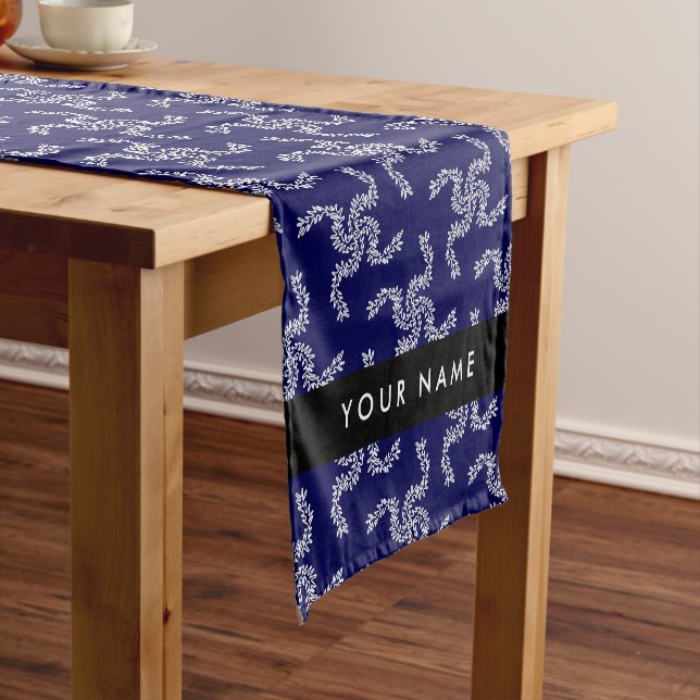 Christmas Garland, Blue, Your name, Personalize Short Table Runner (In Situ)