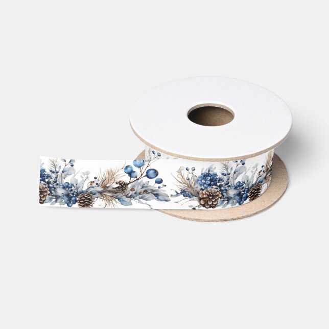 Christmas Garland Blueberries Pine Cones   Satin Ribbon (Spool)
