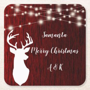 Christmas ,garland, deer head,personalized , square paper coaster