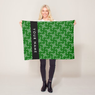 Christmas Garland, Green, Your name, Personalize Fleece Blanket