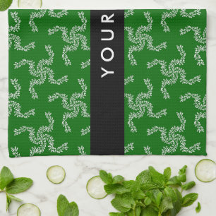 Christmas Garland, Green, Your name, Personalize Kitchen Towel