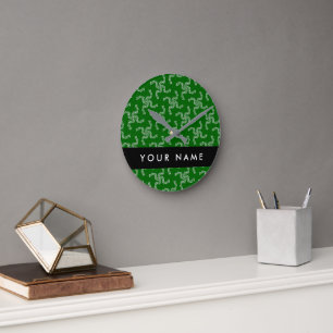 Christmas Garland, Green, Your name, Personalize Round Clock
