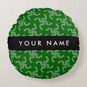 Christmas Garland, Green, Your name, Personalize Round Pillow