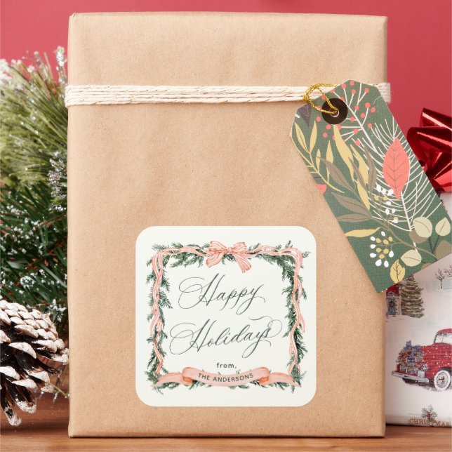 CHRISTMAS GARLAND Holiday Frame Square Sticker (Holiday)