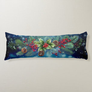 Christmas Garland Pine And Holly With Snow Body Pillow