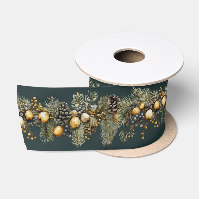 Christmas Garland Pine Cones Nuts Berries  Satin Ribbon (Spool)