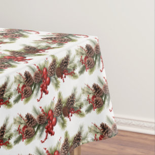Christmas Garland Pine Cones Red Berries Holly Tablecloth