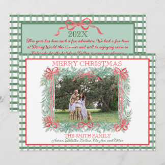 Christmas Garland Red Ribbon Green Gingham Holiday Card
