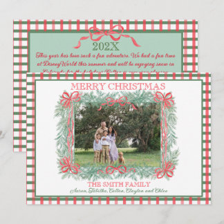 Christmas Garland Red Ribbon Green Gingham Holiday Card