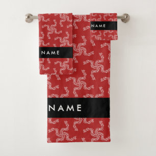 Christmas Garland, Red, Your name, Personalize Bath Towel Set