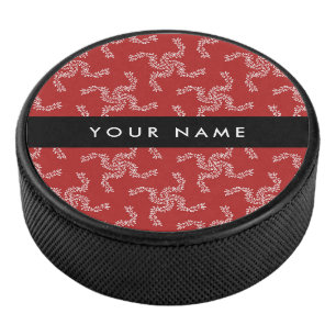 Christmas Garland, Red, Your name, Personalize Hockey Puck
