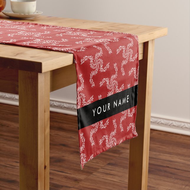 Christmas Garland, Red, Your name, Personalize Short Table Runner (In Situ)