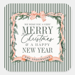 Christmas Garland Ribbon Frame Square Sticker