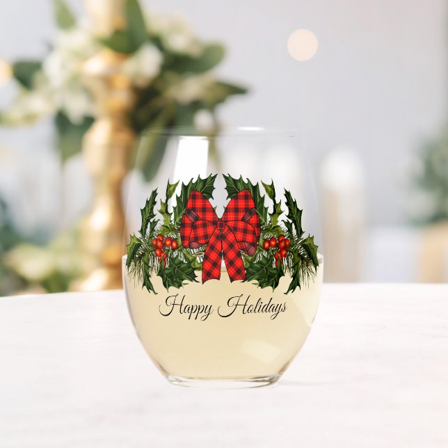 Christmas Garland  Stemless Wine Glass (Insitu (Wedding))