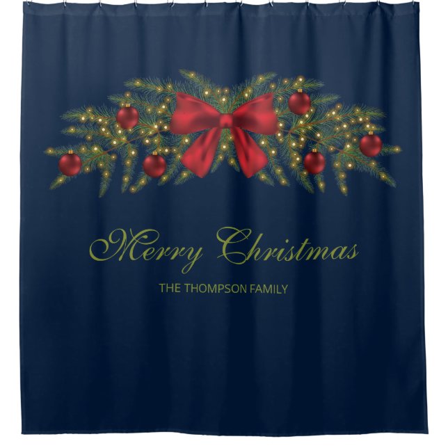 Christmas Garland With A Red Bow And Baubles (Front)