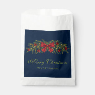 Christmas Garland With A Red Bow And Baubles Favour Bag