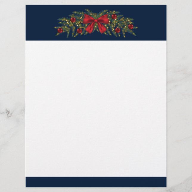 Christmas Garland With A Red Bow And Baubles Letterhead (Front)