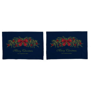 Christmas Garland With A Red Bow And Baubles Pillowcase