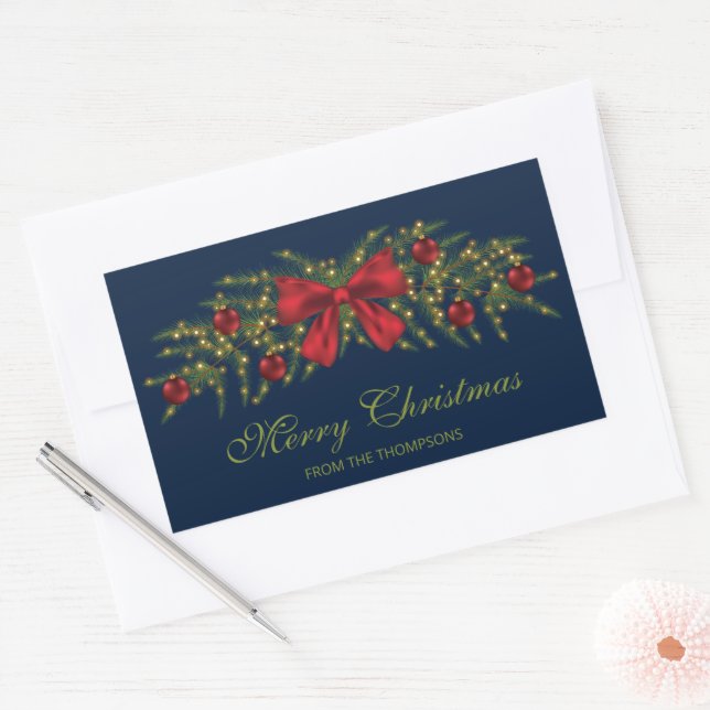 Christmas Garland With A Red Bow And Baubles Sticker (Envelope)
