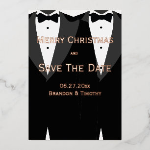 Christmas Gay Save The Date Rose Gold Foil Card