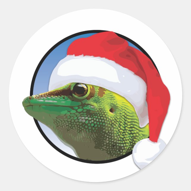 Christmas Gecko - Classic Round Sticker, Glossy Sticker (Front)