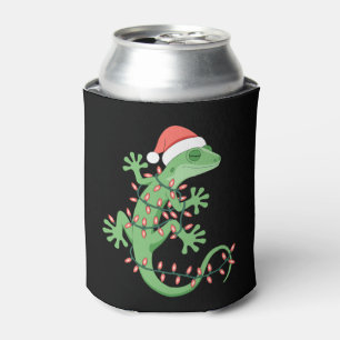 Christmas Gecko Lizard Santa Hat Lights Reptile Can Cooler