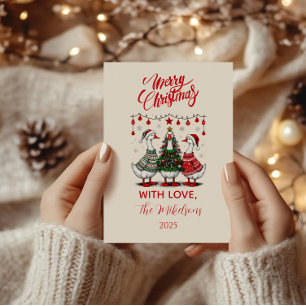 Christmas Geese in Cozy Sweaters Holiday Card