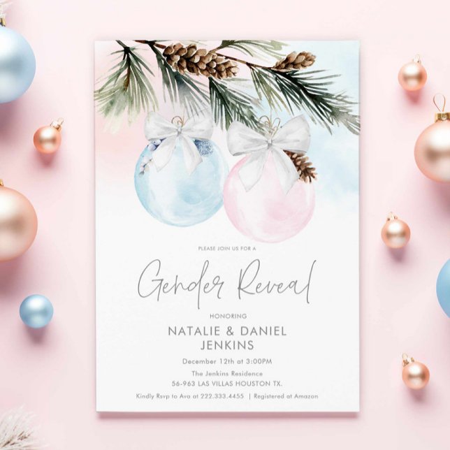 Christmas Gender Reveal Baby Shower Invitation (Winter Gender Reveal Invitation)