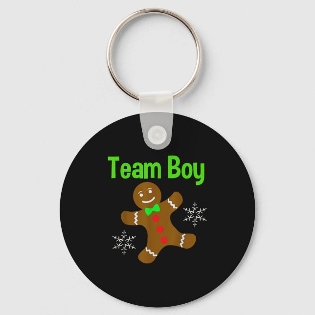 Christmas Gender Reveal Gingerbread Cookie Team Bo Keychain (Front)
