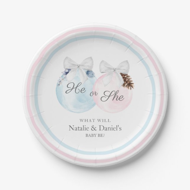 Christmas Gender Reveal Paper Plates (Front)