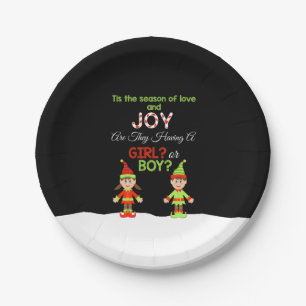 Christmas Gender Reveal Paper Plates - Elf