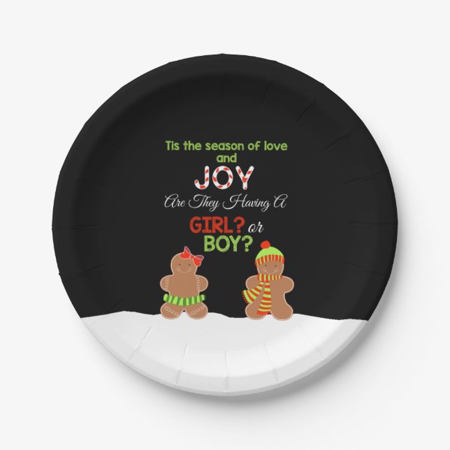 Christmas Gender Reveal Paper Plates - Gingerbread (Front)