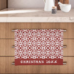 Christmas Geometric Mandala Pattern Red White Kitchen Towel<br><div class="desc">This christmas year kitchen towel features a geometric mandala pattern in red and white. To change the text click on the personalize button.</div>
